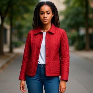 JG Hook Jacket Quilted Women Size Large Vintage Rose Red Lightweight